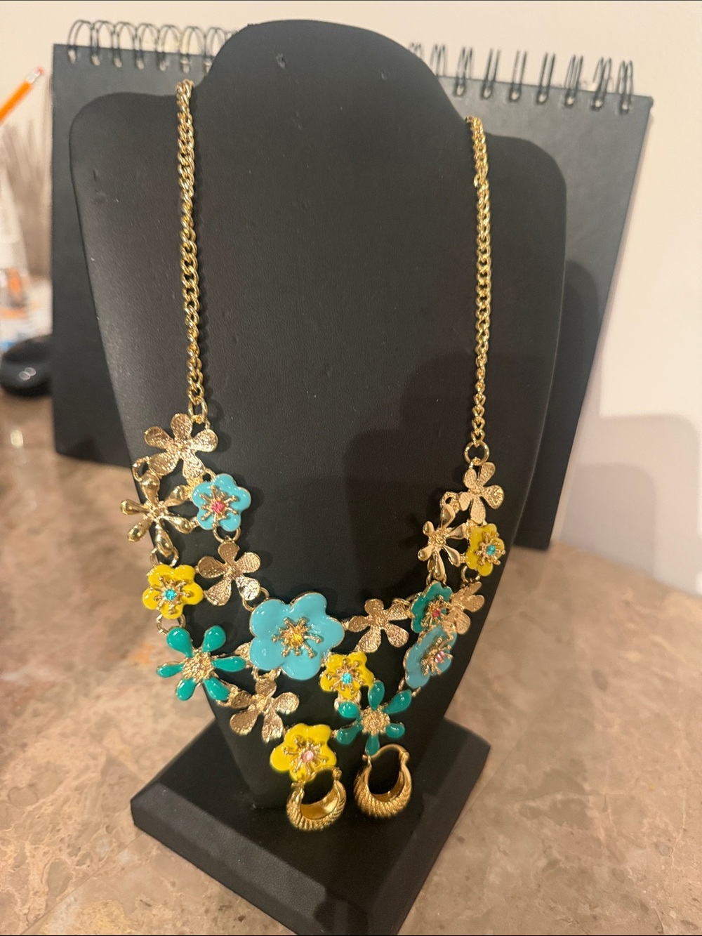 earrings and necklace